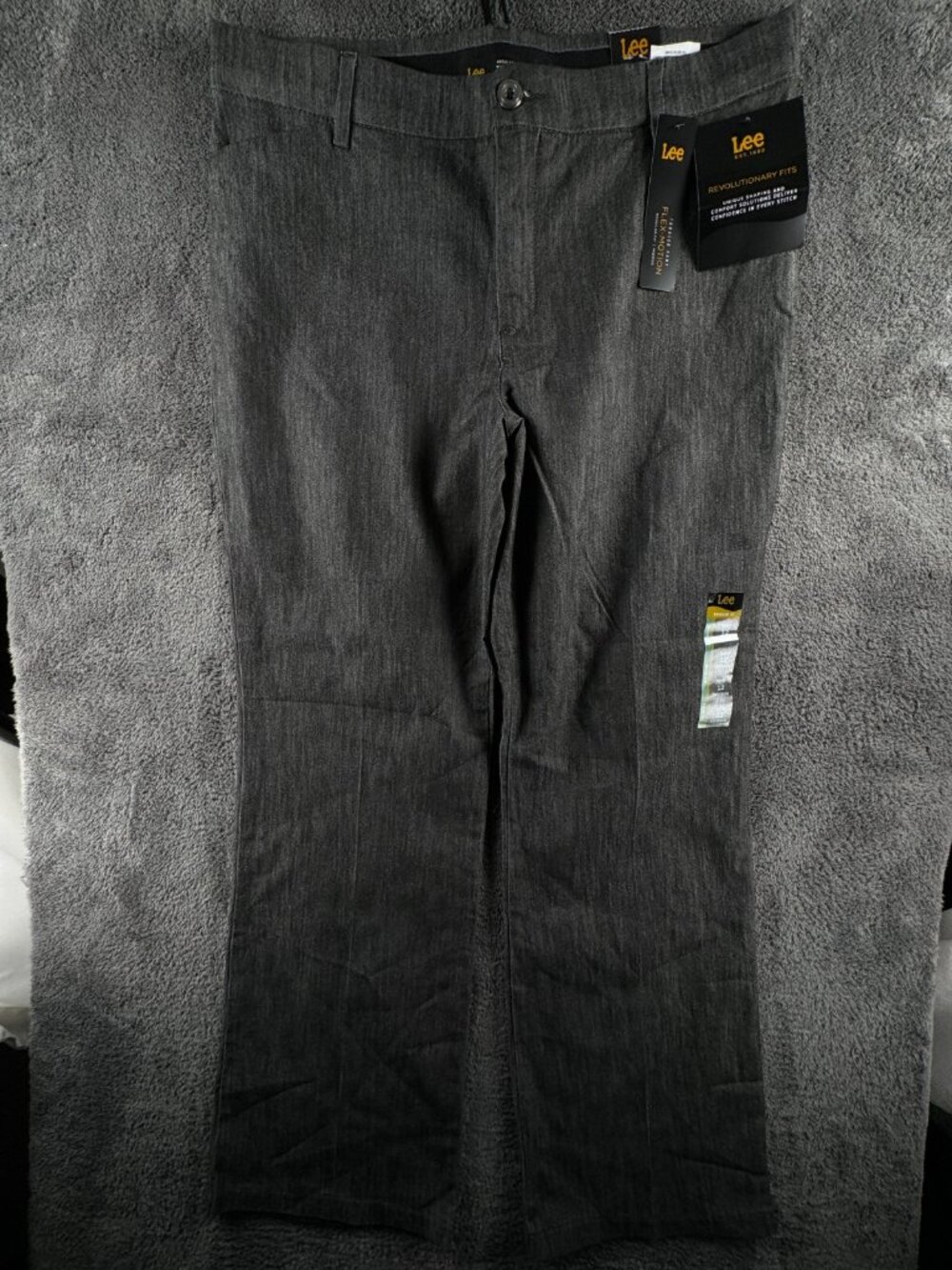 NWT Lee Women Flex Motion Trouser Pant Mid Rise Gray Size 12M Adult Stretch - Picture 2 of 11